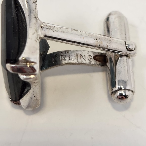 Sterling Silver Green Square Crystal Cufflinks Vintage Mens Accessory Jewelry - Picture 3 of 6